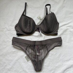 NWT Adore demi excaliber underwire bra 36C & matching thong panties, M, purple